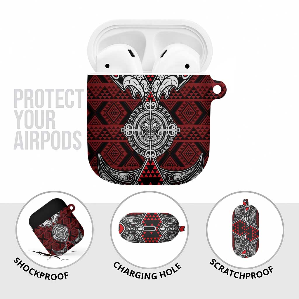 Red Aotearoa Taniko Motif AirPods Case Vintage Maori New Zealand Tribal Art Pattern LT9 - Polynesian Pride