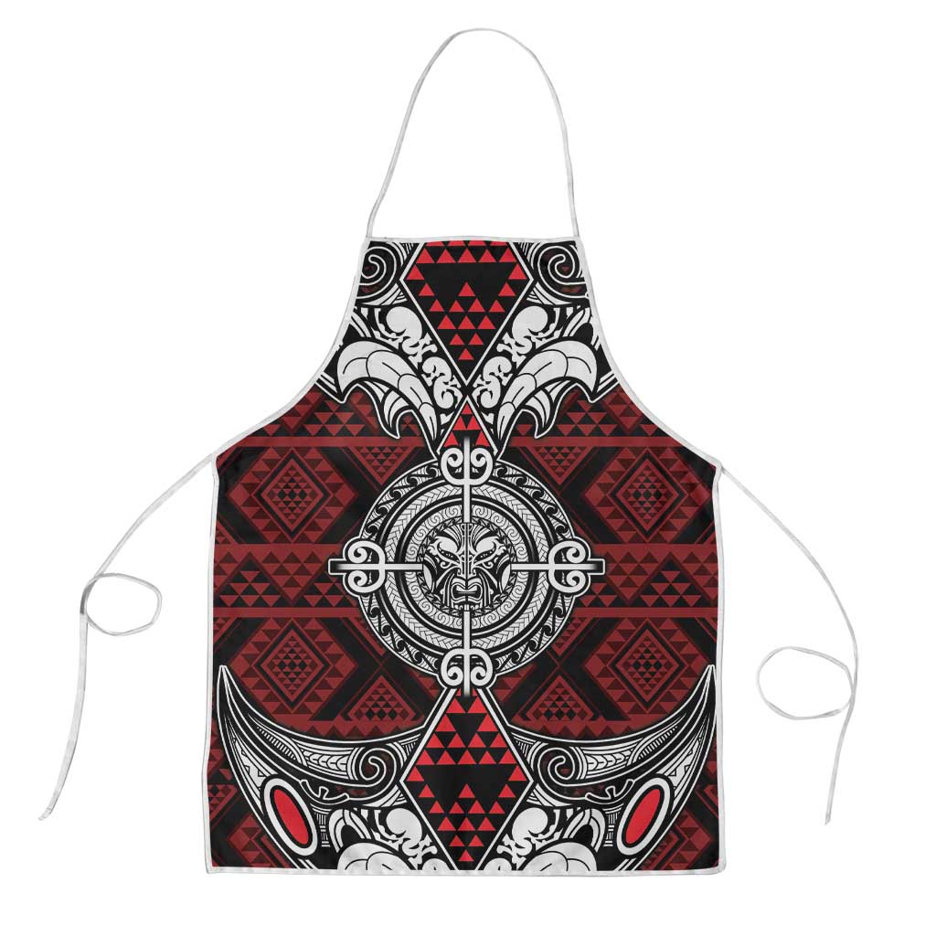 Red Aotearoa Taniko Motif Apron Vintage Maori New Zealand Tribal Art Pattern LT9 Red - Polynesian Pride