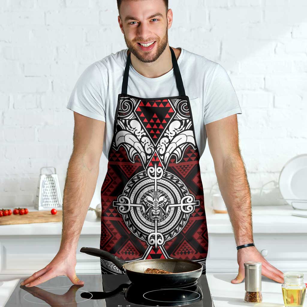 Red Aotearoa Taniko Motif Apron Vintage Maori New Zealand Tribal Art Pattern LT9 - Polynesian Pride
