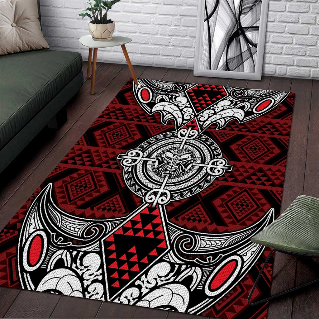 Red Aotearoa Taniko Motif Area Rug Vintage Maori New Zealand Tribal Art Pattern LT9 Red - Polynesian Pride