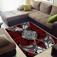 Red Aotearoa Taniko Motif Area Rug Vintage Maori New Zealand Tribal Art Pattern LT9 - Polynesian Pride