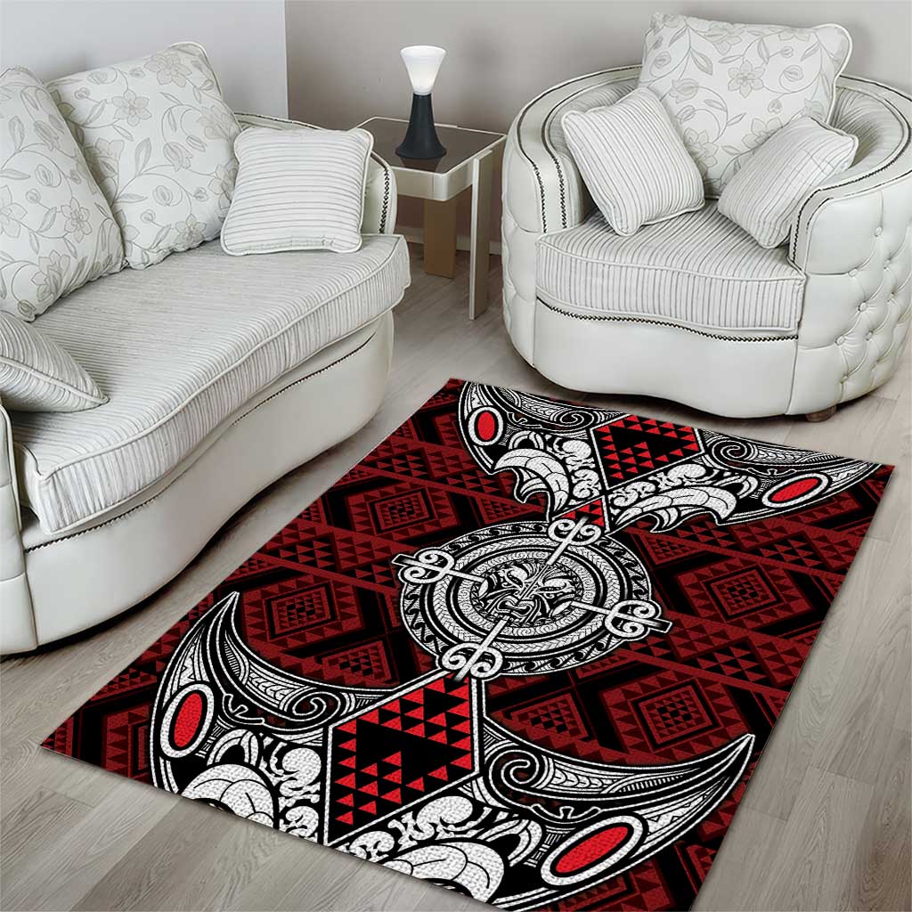 Red Aotearoa Taniko Motif Area Rug Vintage Maori New Zealand Tribal Art Pattern LT9 - Polynesian Pride