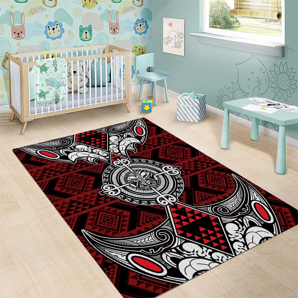 Red Aotearoa Taniko Motif Area Rug Vintage Maori New Zealand Tribal Art Pattern LT9 - Polynesian Pride