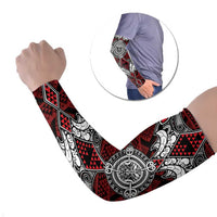 Red Aotearoa Taniko Motif Arm Sleeves Vintage Maori New Zealand Tribal Art Pattern LT9 Set of 2 Red - Polynesian Pride