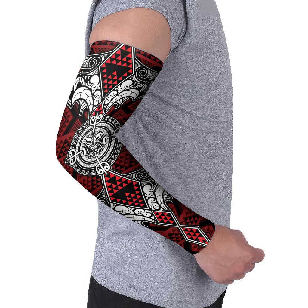 Red Aotearoa Taniko Motif Arm Sleeves Vintage Maori New Zealand Tribal Art Pattern LT9 - Polynesian Pride