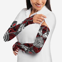 Red Aotearoa Taniko Motif Arm Sleeves Vintage Maori New Zealand Tribal Art Pattern LT9 - Polynesian Pride