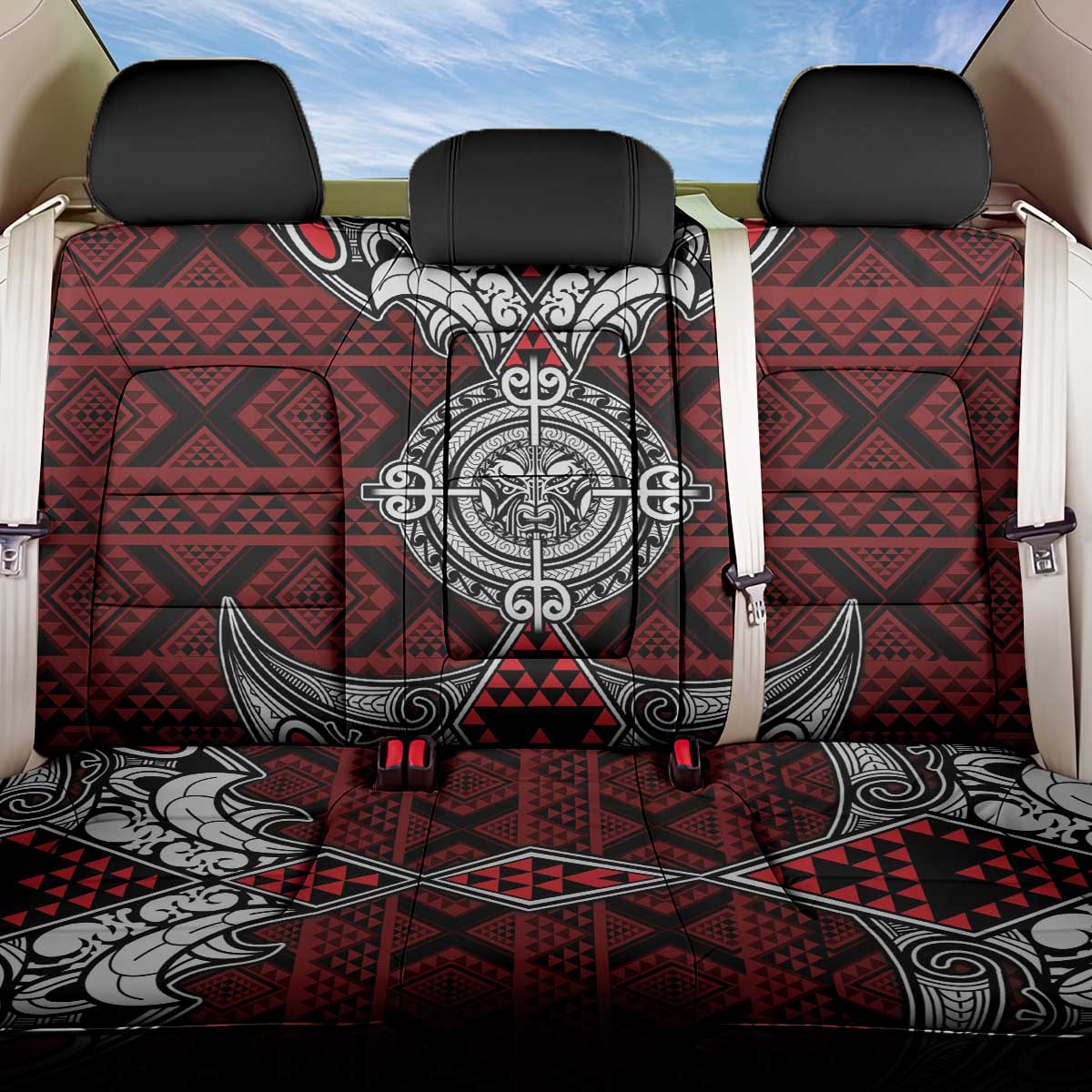 Red Aotearoa Taniko Motif Back Car Seat Cover Vintage Maori New Zealand Tribal Art Pattern LT9 One Size Red - Polynesian Pride