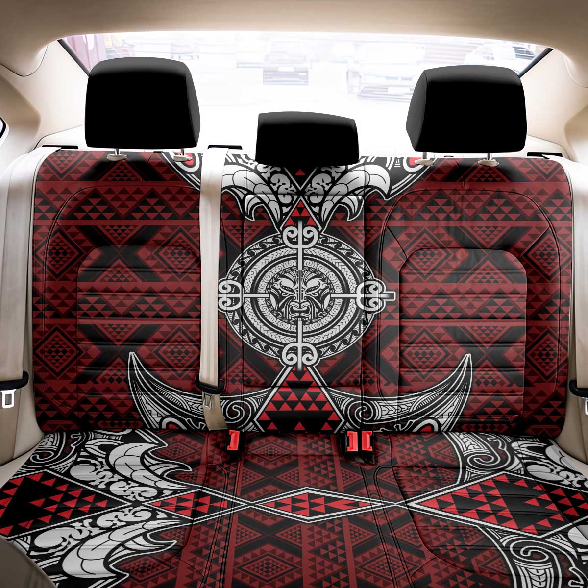 Red Aotearoa Taniko Motif Back Car Seat Cover Vintage Maori New Zealand Tribal Art Pattern LT9 - Polynesian Pride