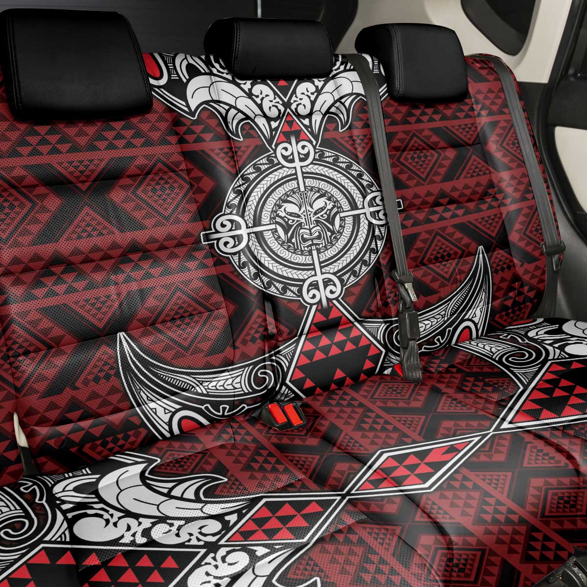Red Aotearoa Taniko Motif Back Car Seat Cover Vintage Maori New Zealand Tribal Art Pattern LT9 - Polynesian Pride