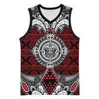 Red Aotearoa Taniko Motif Basketball Jersey Vintage Maori New Zealand Tribal Art Pattern LT9 Unisex Red - Polynesian Pride