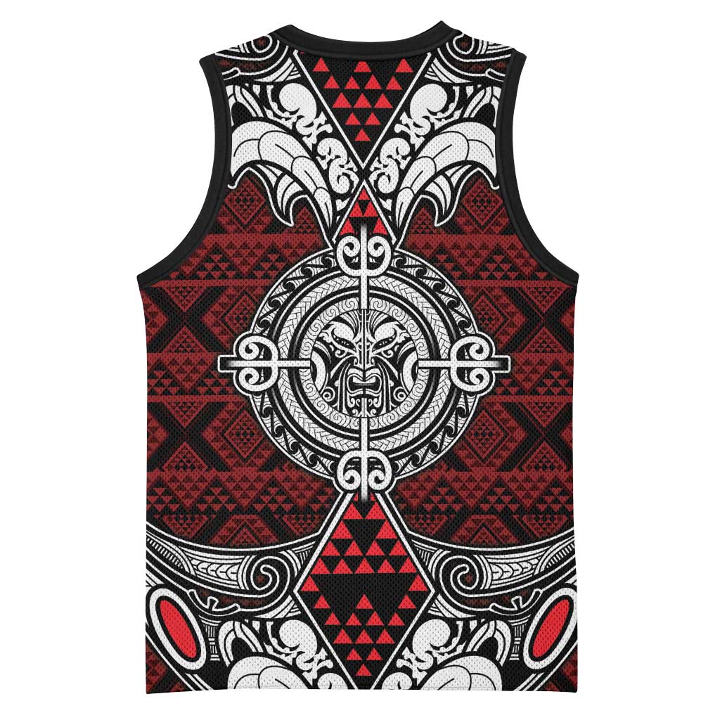 Red Aotearoa Taniko Motif Basketball Jersey Vintage Maori New Zealand Tribal Art Pattern LT9 - Polynesian Pride
