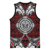 Red Aotearoa Taniko Motif Basketball Jersey Vintage Maori New Zealand Tribal Art Pattern LT9 - Polynesian Pride