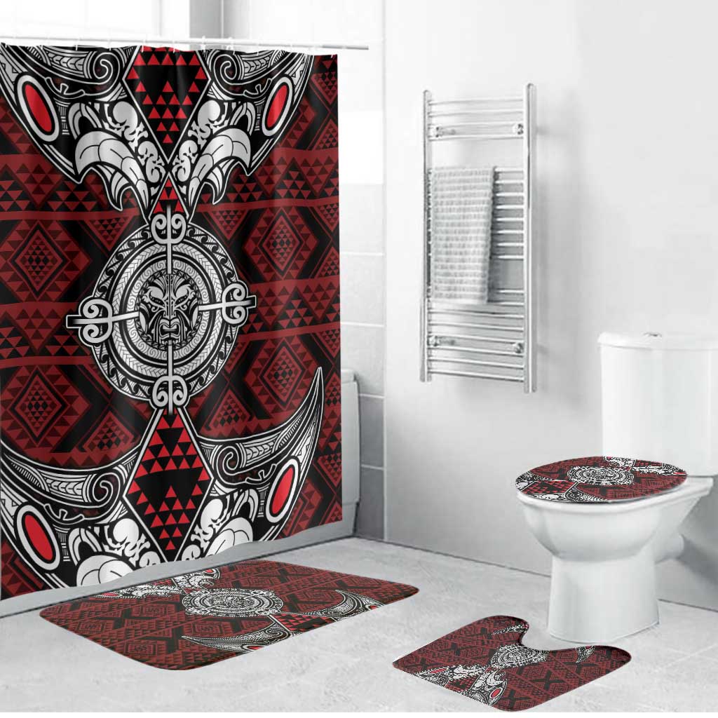 Red Aotearoa Taniko Motif Bathroom Set Vintage Maori New Zealand Tribal Art Pattern LT9 Bathroom Set (4 pcs) Red - Polynesian Pride