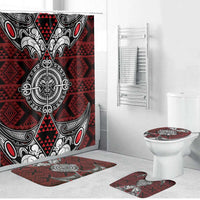 Red Aotearoa Taniko Motif Bathroom Set Vintage Maori New Zealand Tribal Art Pattern LT9 Bathroom Set (4 pcs) Red - Polynesian Pride