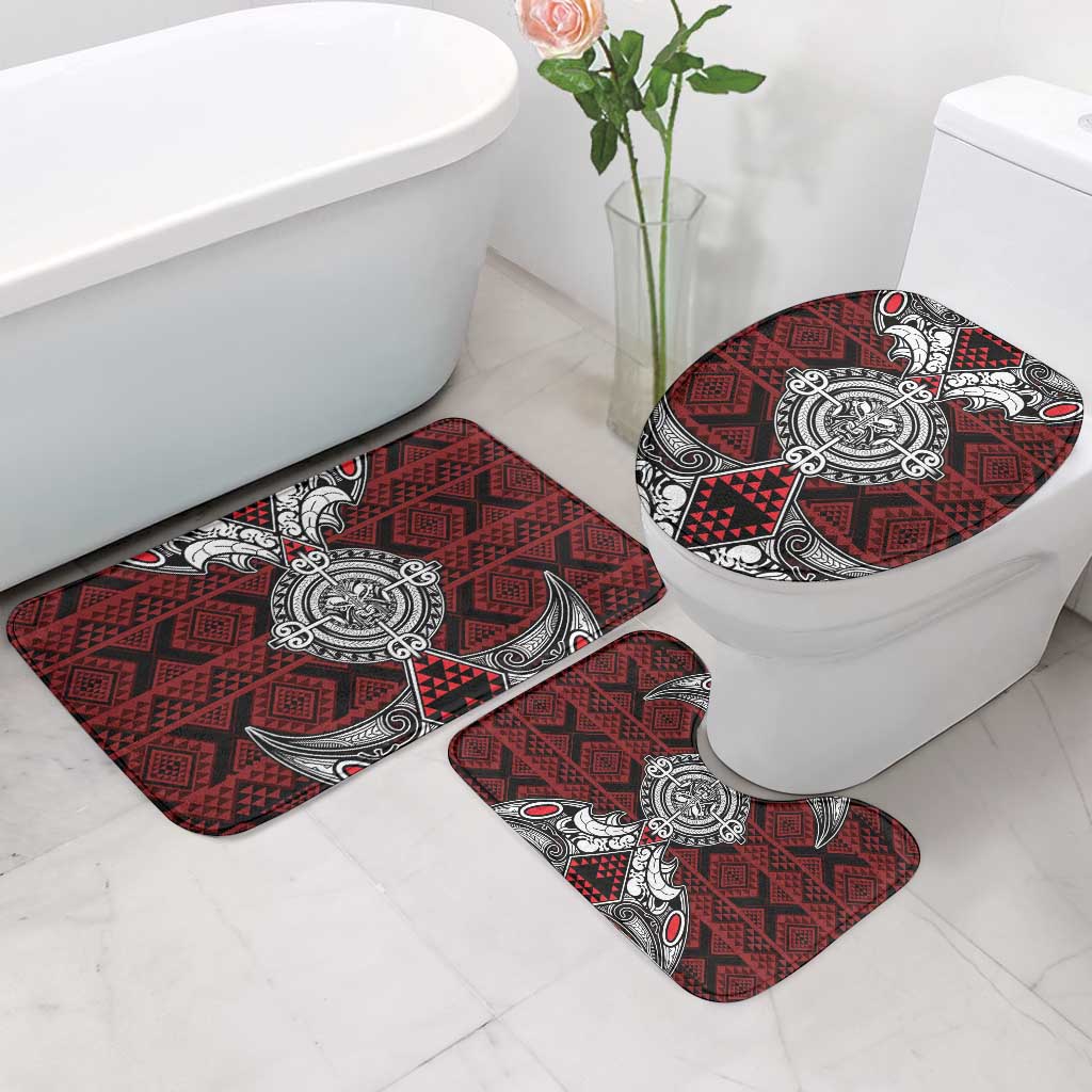 Red Aotearoa Taniko Motif Bathroom Set Vintage Maori New Zealand Tribal Art Pattern LT9 - Polynesian Pride