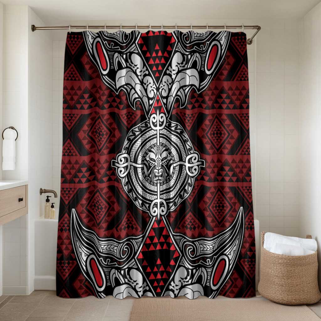 Red Aotearoa Taniko Motif Bathroom Set Vintage Maori New Zealand Tribal Art Pattern LT9 Shower Curtain Only Red - Polynesian Pride