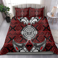 Red Aotearoa Taniko Motif Bedding Set Vintage Maori New Zealand Tribal Art Pattern