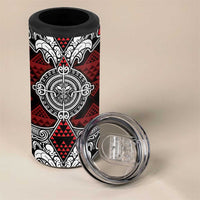 Red Aotearoa Taniko Motif 4 in 1 Can Cooler Tumbler Vintage Maori New Zealand Tribal Art Pattern LT9 - Polynesian Pride