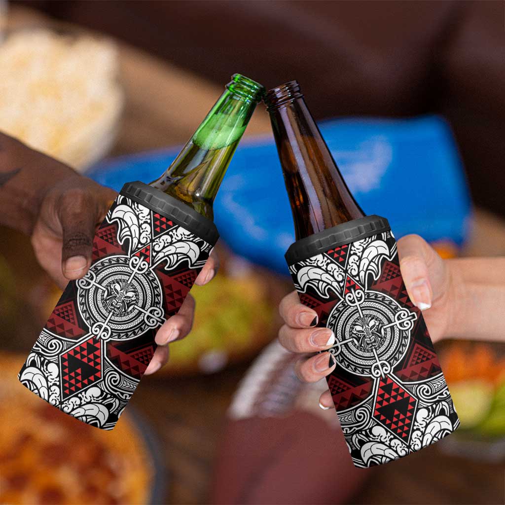 Red Aotearoa Taniko Motif 4 in 1 Can Cooler Tumbler Vintage Maori New Zealand Tribal Art Pattern LT9 - Polynesian Pride
