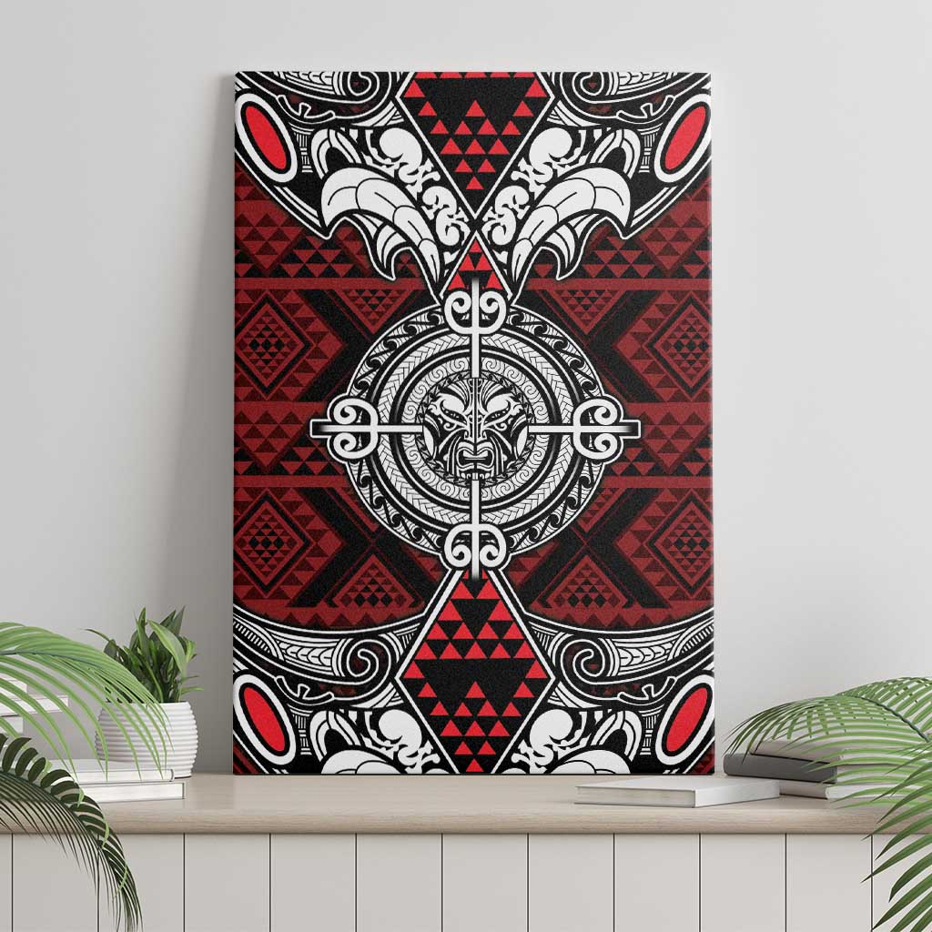 Red Aotearoa Taniko Motif Canvas Wall Art Vintage Maori New Zealand Tribal Art Pattern LT9 - Polynesian Pride