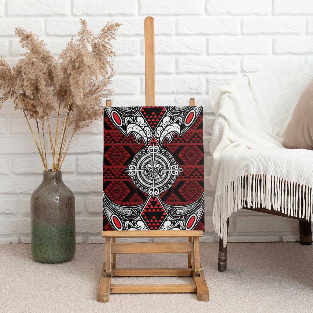 Red Aotearoa Taniko Motif Canvas Wall Art Vintage Maori New Zealand Tribal Art Pattern LT9 - Polynesian Pride