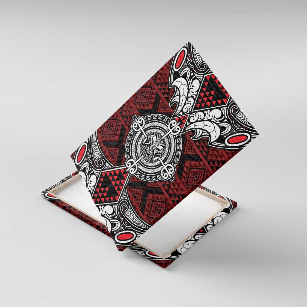 Red Aotearoa Taniko Motif Canvas Wall Art Vintage Maori New Zealand Tribal Art Pattern LT9 With Frame Red - Polynesian Pride