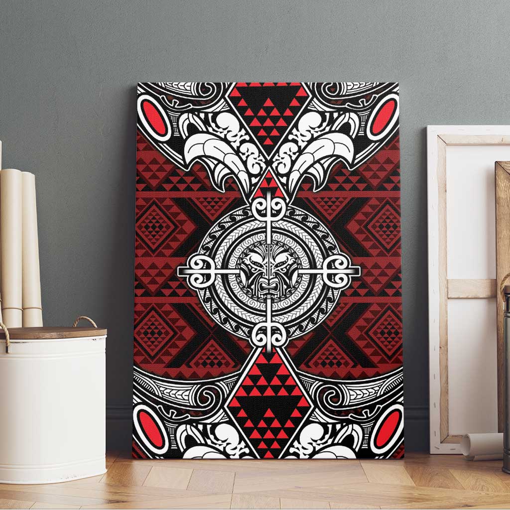 Red Aotearoa Taniko Motif Canvas Wall Art Vintage Maori New Zealand Tribal Art Pattern LT9 - Polynesian Pride