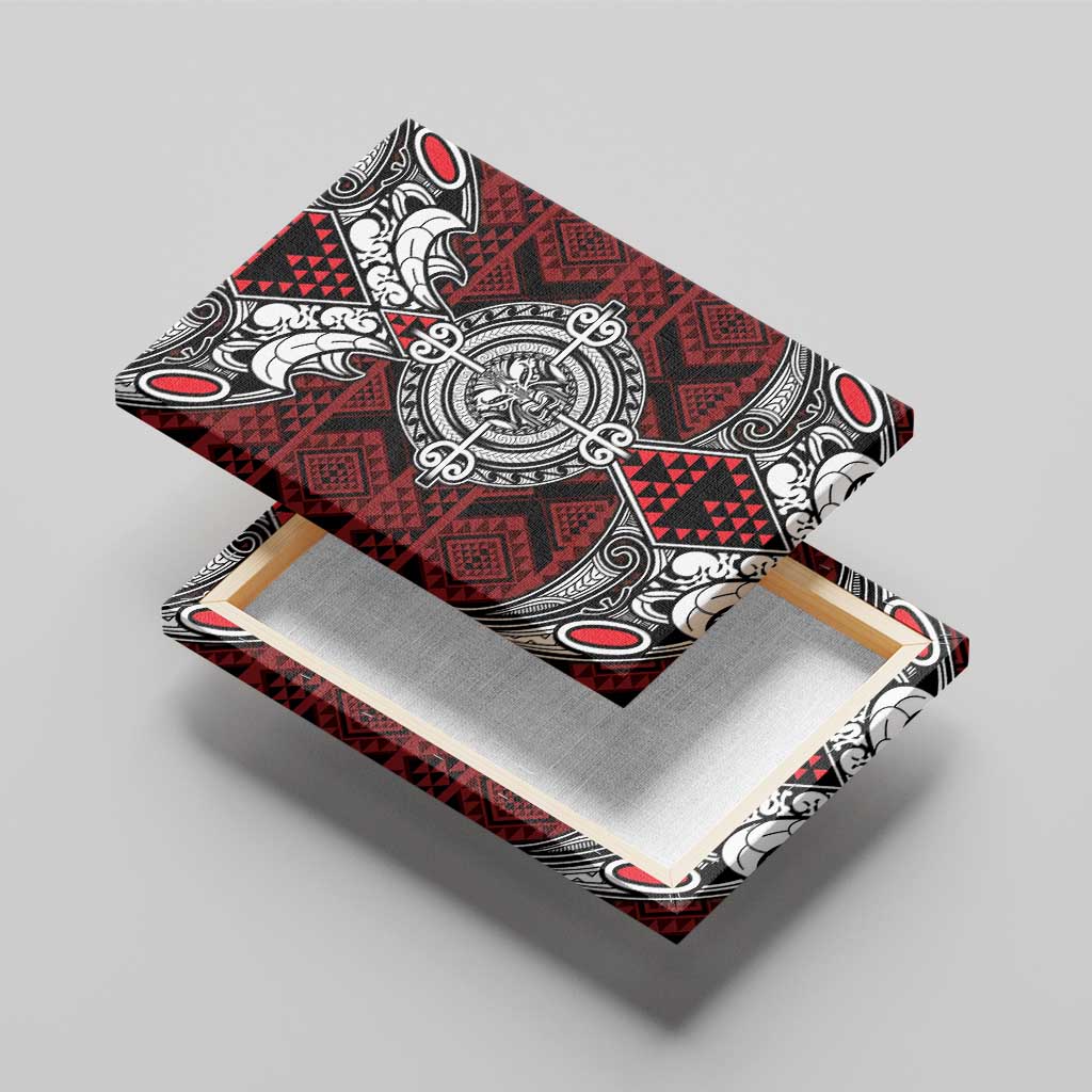 Red Aotearoa Taniko Motif Canvas Wall Art Vintage Maori New Zealand Tribal Art Pattern LT9 - Polynesian Pride
