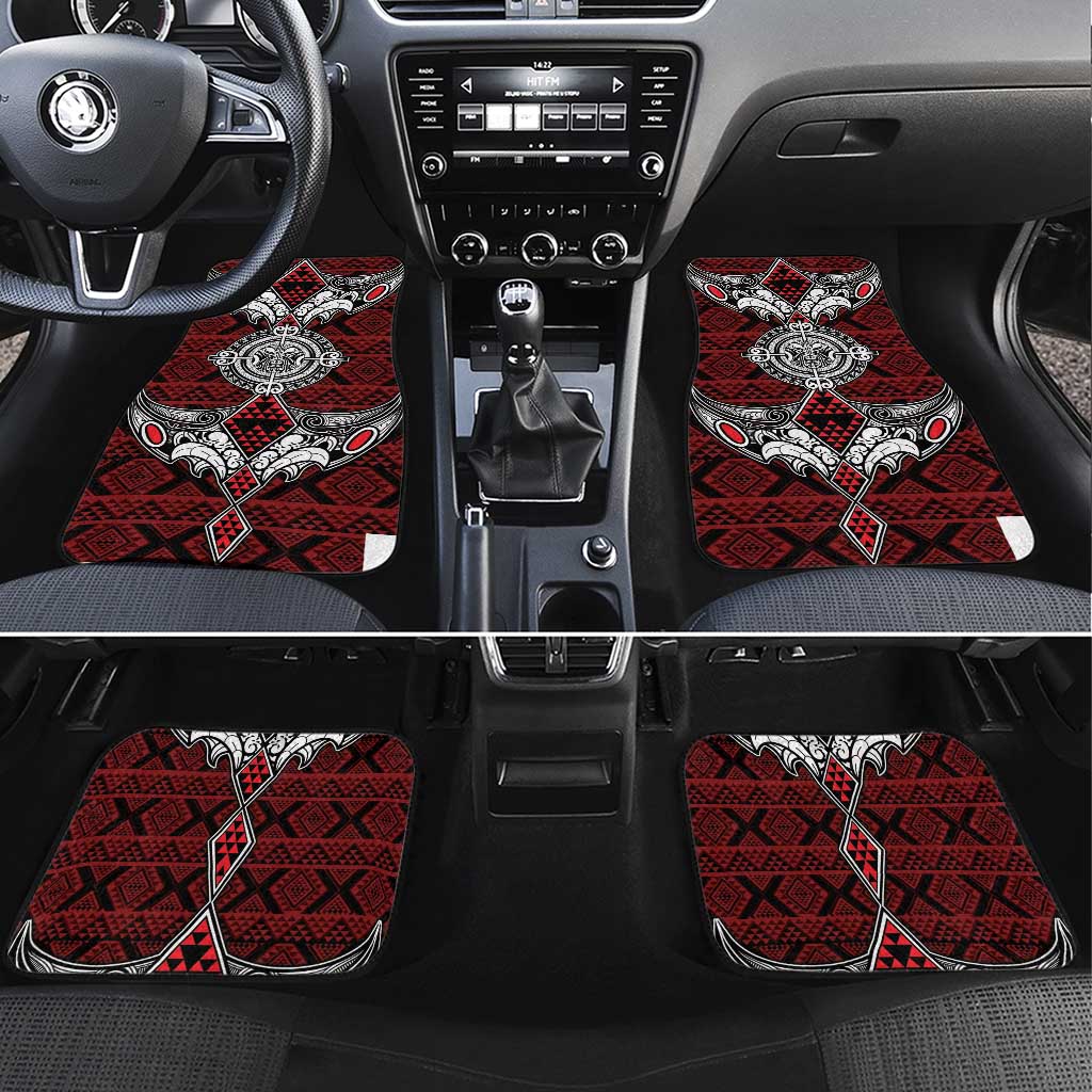 Red Aotearoa Taniko Motif Car Mats Vintage Maori New Zealand Tribal Art Pattern LT9 Set 4pcs Red - Polynesian Pride