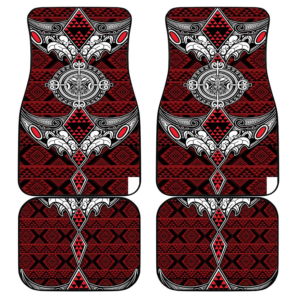 Red Aotearoa Taniko Motif Car Mats Vintage Maori New Zealand Tribal Art Pattern LT9 - Polynesian Pride