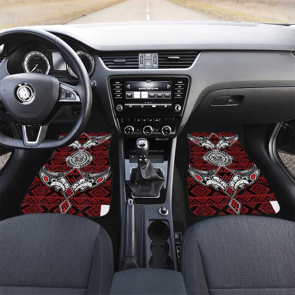 Red Aotearoa Taniko Motif Car Mats Vintage Maori New Zealand Tribal Art Pattern LT9 Set 2pcs - Front Red - Polynesian Pride
