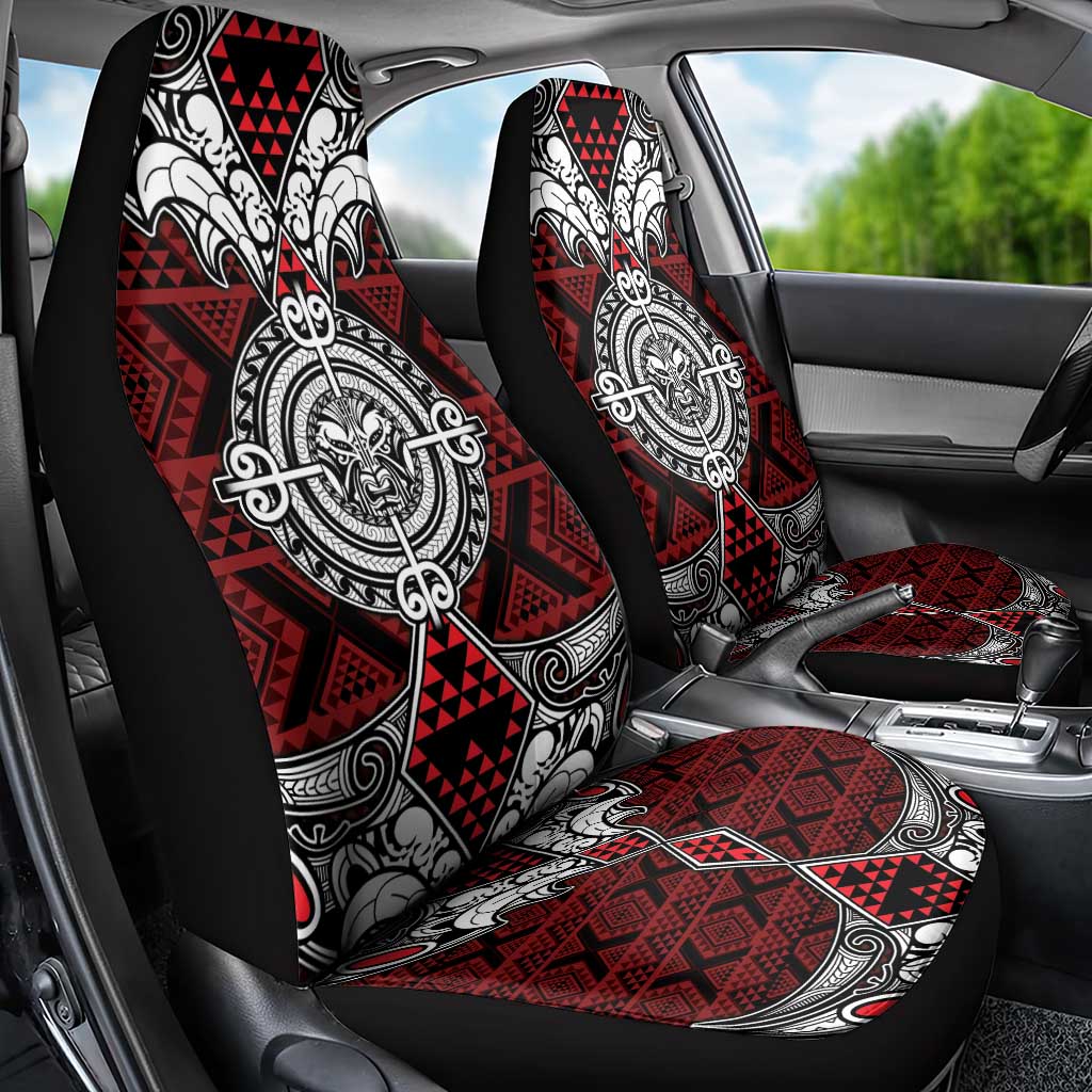 Red Aotearoa Taniko Motif Car Seat Cover Vintage Maori New Zealand Tribal Art Pattern LT9 - Polynesian Pride