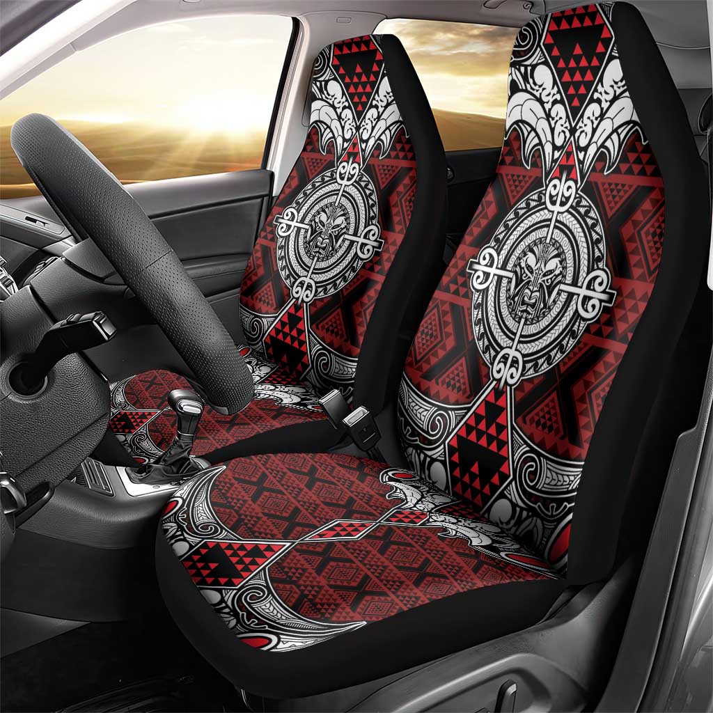 Red Aotearoa Taniko Motif Car Seat Cover Vintage Maori New Zealand Tribal Art Pattern LT9 - Polynesian Pride