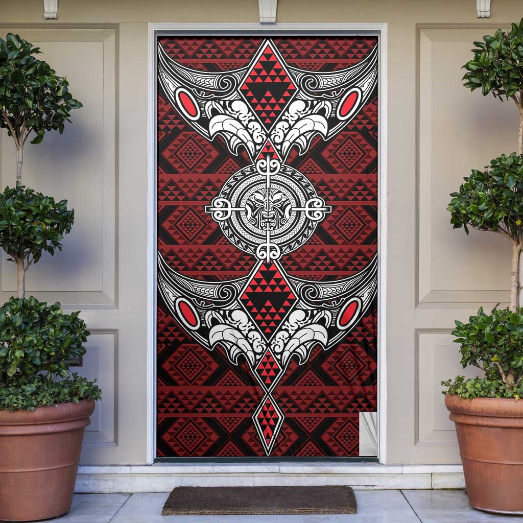 Red Aotearoa Taniko Motif Door Cover Vintage Maori New Zealand Tribal Art Pattern LT9 Red - Polynesian Pride