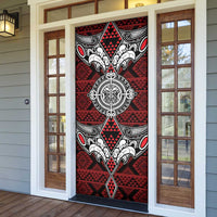 Red Aotearoa Taniko Motif Door Cover Vintage Maori New Zealand Tribal Art Pattern LT9 - Polynesian Pride