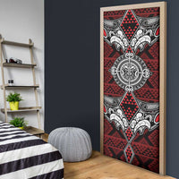 Red Aotearoa Taniko Motif Door Cover Vintage Maori New Zealand Tribal Art Pattern LT9 - Polynesian Pride
