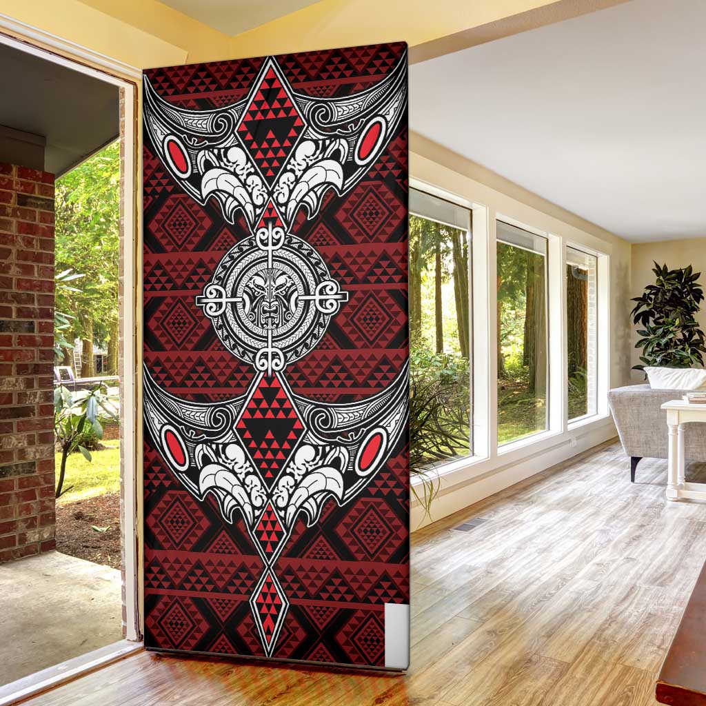 Red Aotearoa Taniko Motif Door Cover Vintage Maori New Zealand Tribal Art Pattern LT9 - Polynesian Pride