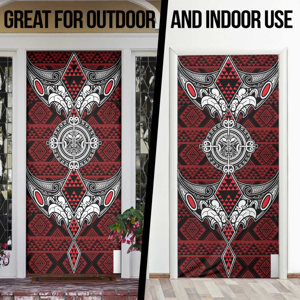 Red Aotearoa Taniko Motif Door Cover Vintage Maori New Zealand Tribal Art Pattern LT9 - Polynesian Pride