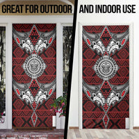 Red Aotearoa Taniko Motif Door Cover Vintage Maori New Zealand Tribal Art Pattern LT9 - Polynesian Pride