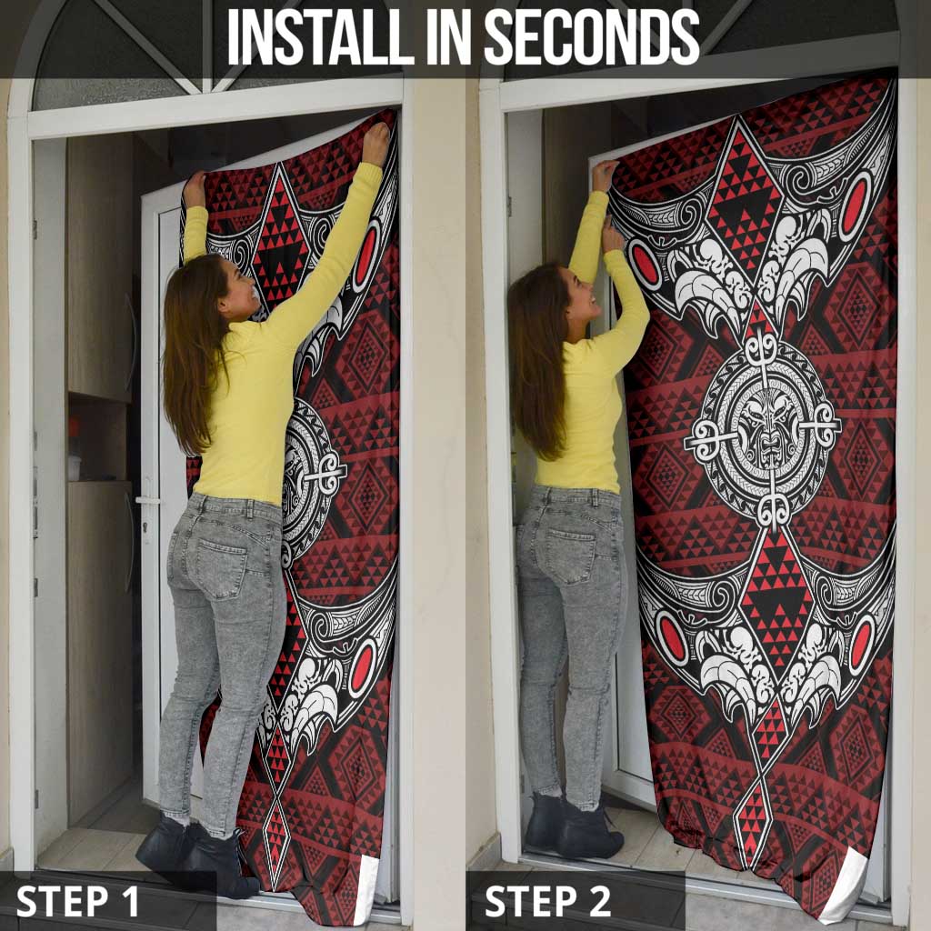 Red Aotearoa Taniko Motif Door Cover Vintage Maori New Zealand Tribal Art Pattern LT9 - Polynesian Pride