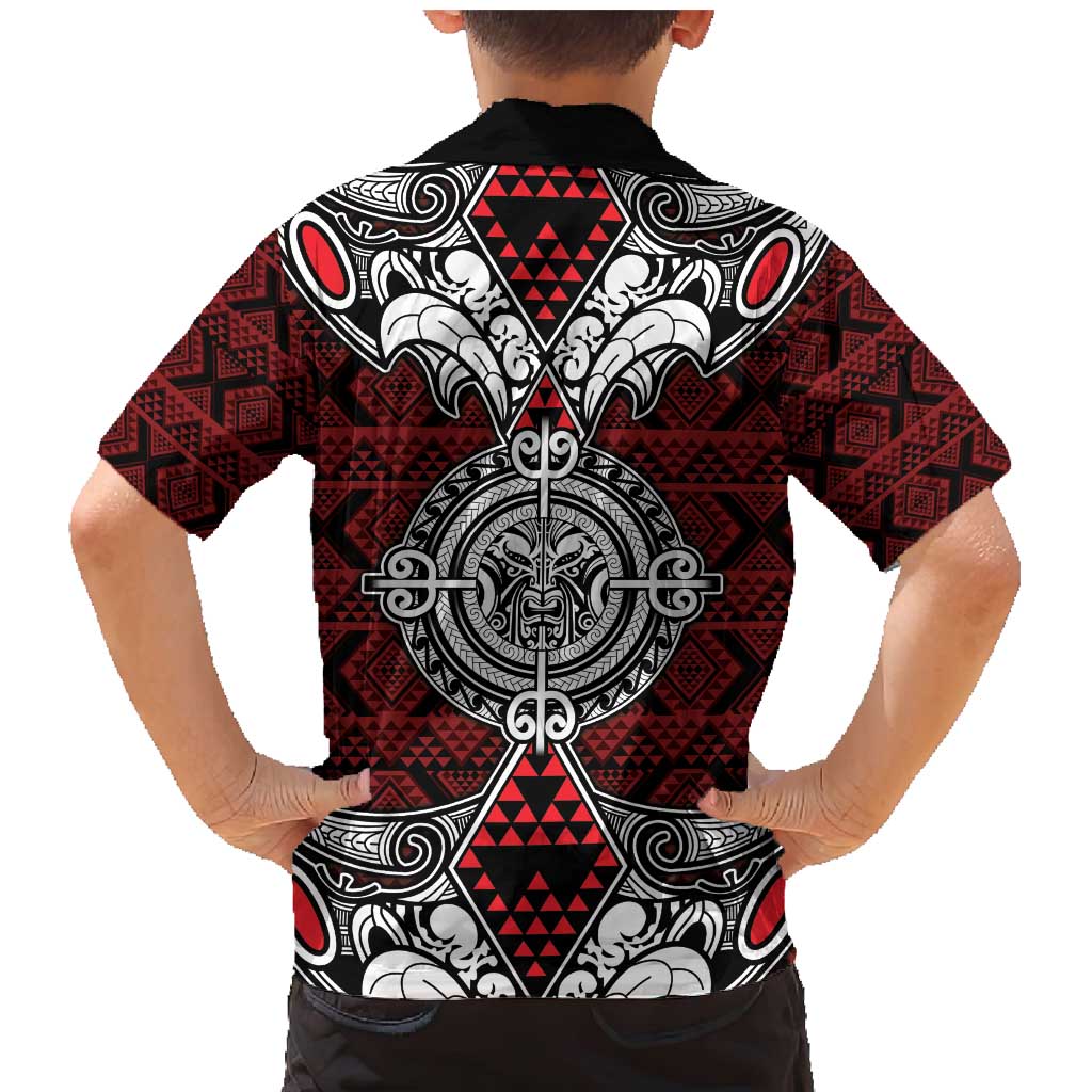 Red Aotearoa Tanilo Motif Family Matching Mermaid Dress and Hawaiian Shirt Vintage Maori New Zealand Tribal Art Pattern LT9 - Polynesian Pride