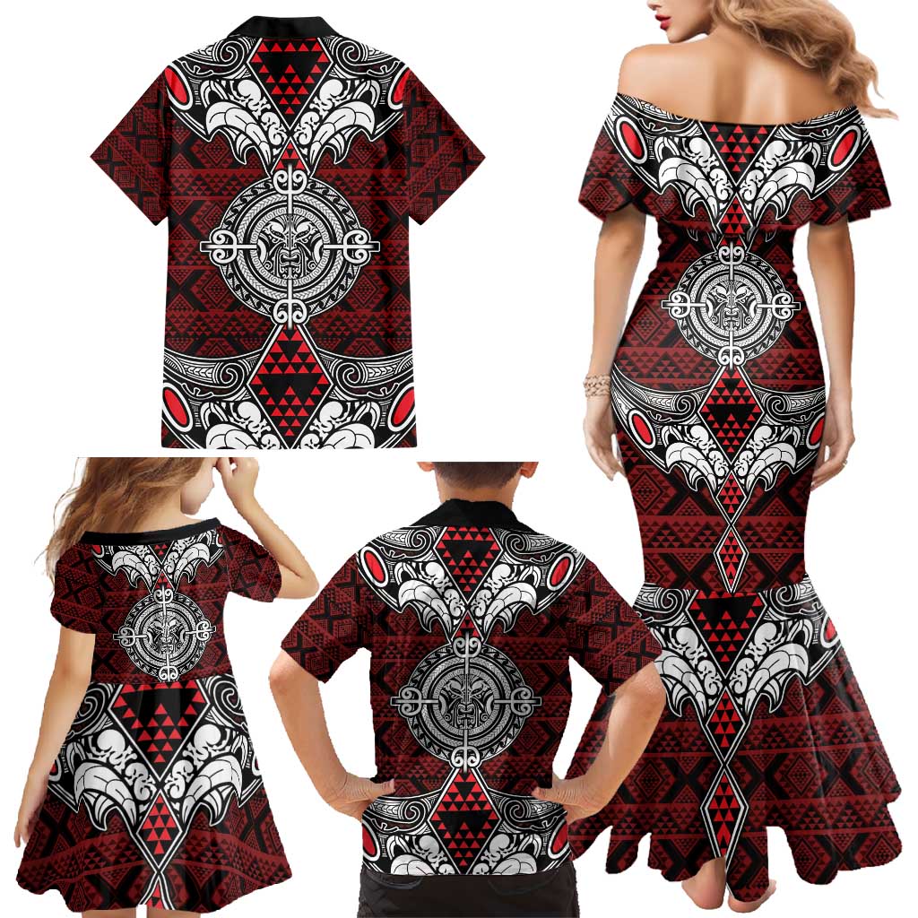 Red Aotearoa Tanilo Motif Family Matching Mermaid Dress and Hawaiian Shirt Vintage Maori New Zealand Tribal Art Pattern LT9 - Polynesian Pride