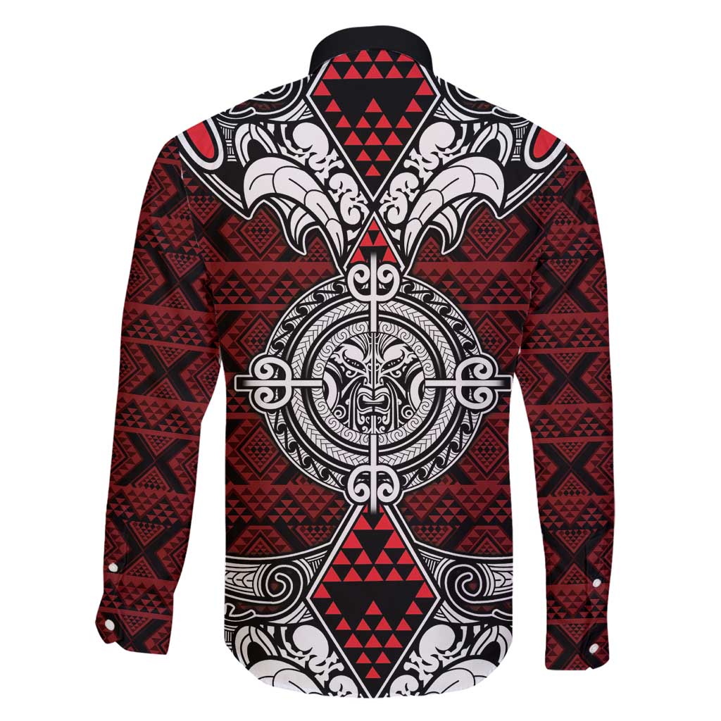 Red Aotearoa Tanilo Motif Family Matching Off Shoulder Maxi Dress and Hawaiian Shirt Vintage Maori New Zealand Tribal Art Pattern LT9 - Polynesian Pride