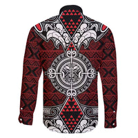 Red Aotearoa Tanilo Motif Family Matching Off Shoulder Maxi Dress and Hawaiian Shirt Vintage Maori New Zealand Tribal Art Pattern LT9 - Polynesian Pride