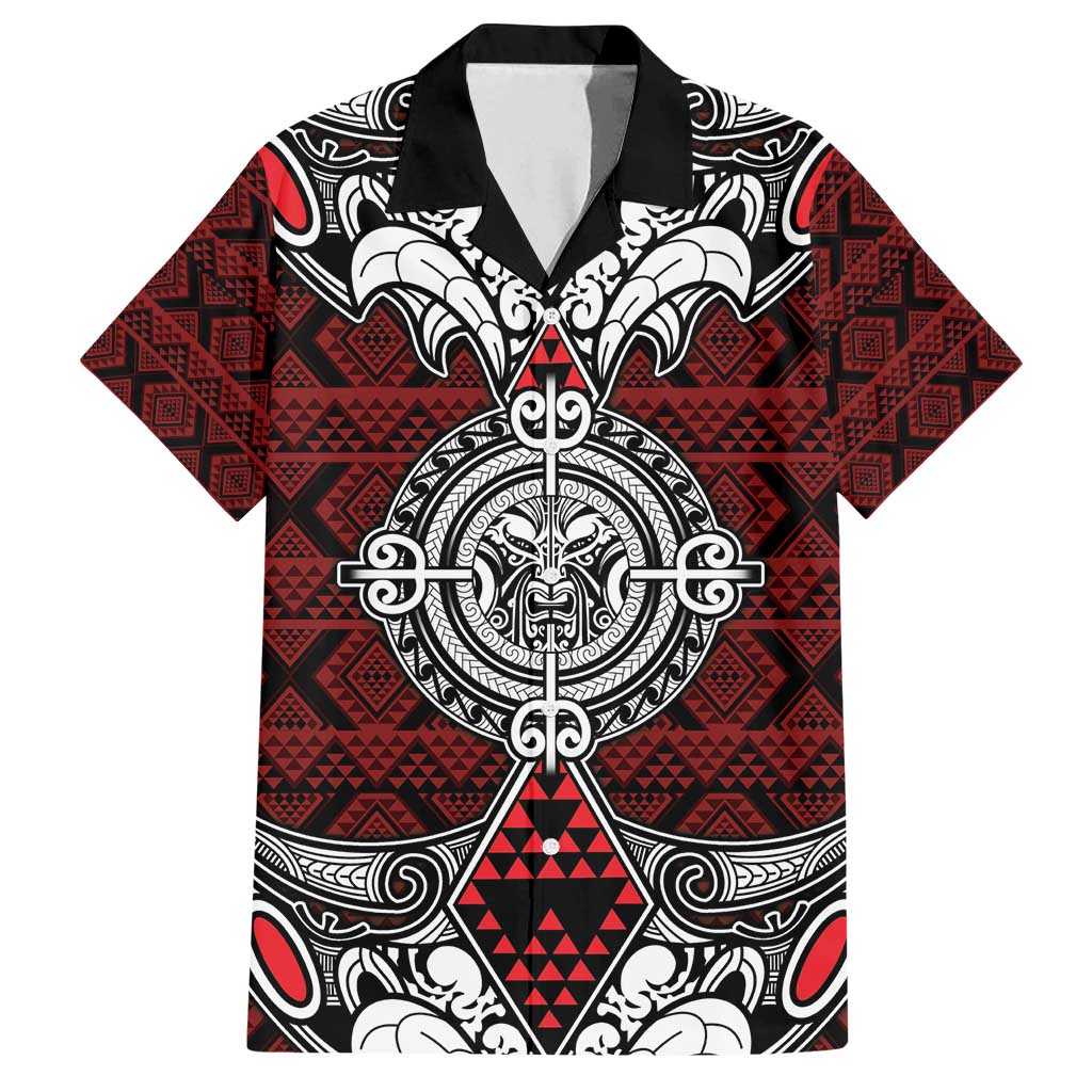 Red Aotearoa Tanilo Motif Family Matching Puletasi and Hawaiian Shirt Vintage Maori New Zealand Tribal Art Pattern LT9 Dad's Shirt - Short Sleeve Red - Polynesian Pride