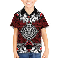 Red Aotearoa Tanilo Motif Family Matching Puletasi and Hawaiian Shirt Vintage Maori New Zealand Tribal Art Pattern LT9 Son's Shirt Red - Polynesian Pride