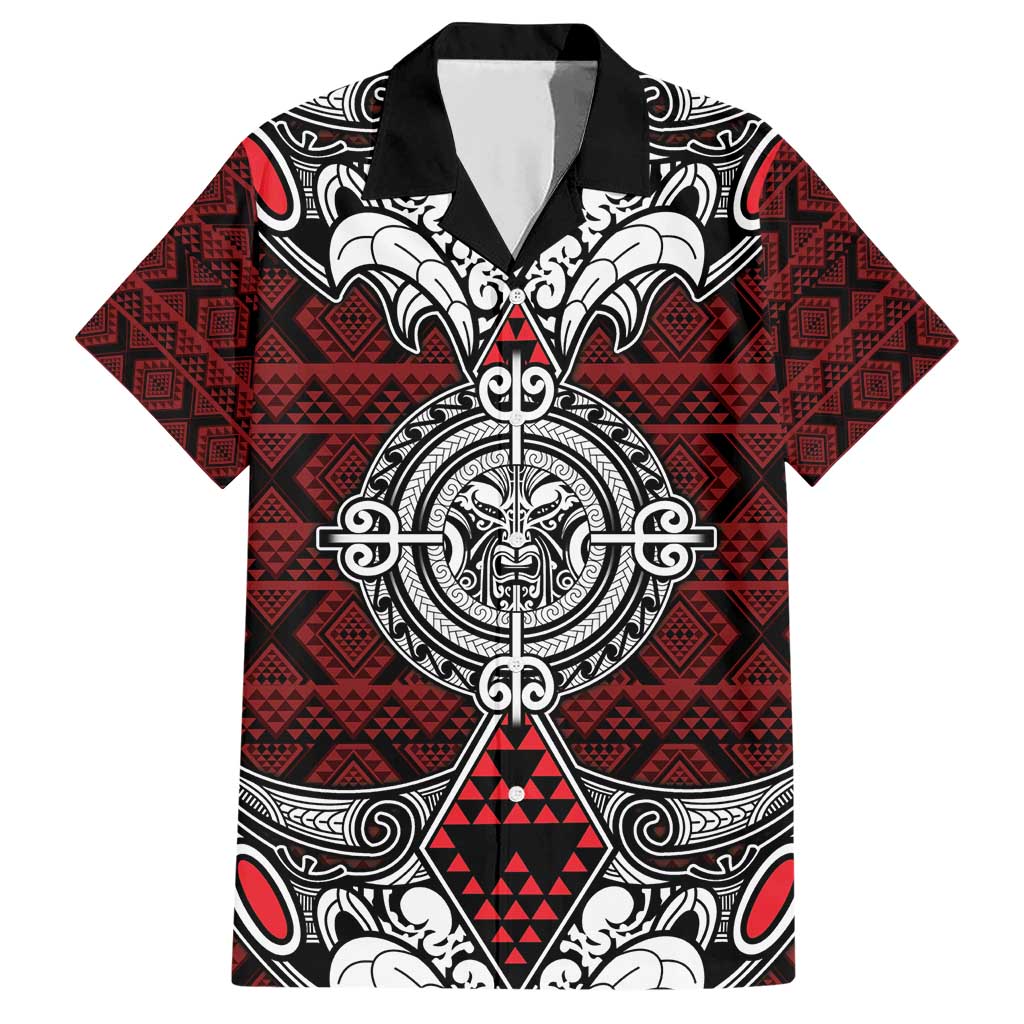 Red Aotearoa Tanilo Motif Family Matching Short Sleeve Bodycon Dress and Hawaiian Shirt Vintage Maori New Zealand Tribal Art Pattern LT9 Dad's Shirt - Short Sleeve Red - Polynesian Pride