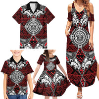 Red Aotearoa Tanilo Motif Family Matching Summer Maxi Dress and Hawaiian Shirt Vintage Maori New Zealand Tribal Art Pattern LT9 - Polynesian Pride
