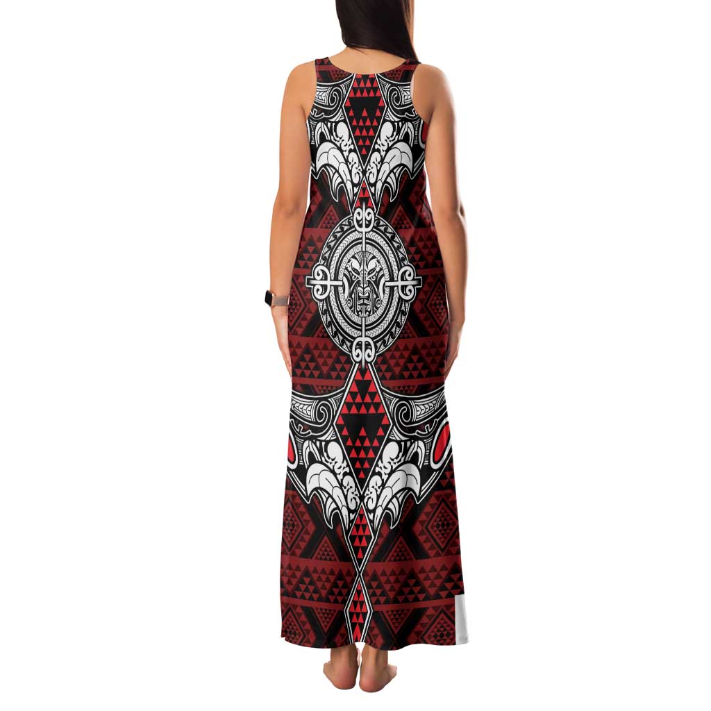 Red Aotearoa Tanilo Motif Family Matching Tank Maxi Dress and Hawaiian Shirt Vintage Maori New Zealand Tribal Art Pattern LT9 - Polynesian Pride