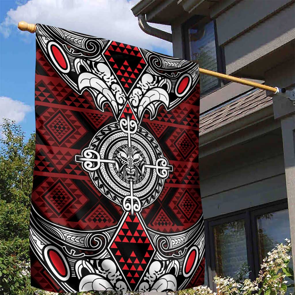 Red Aotearoa Taniko Motif Garden Flag Vintage Maori New Zealand Tribal Art Pattern LT9 - Polynesian Pride